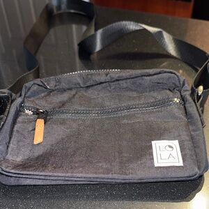 lola Black Crossbody Bag with Front Zip Pocket and Logo Patch